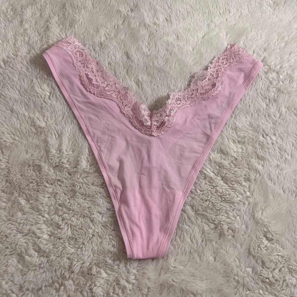SKIMS Fits Everybody Lace Trim Thong Pink XL TH-THG-10332W Womens Underwear Soft